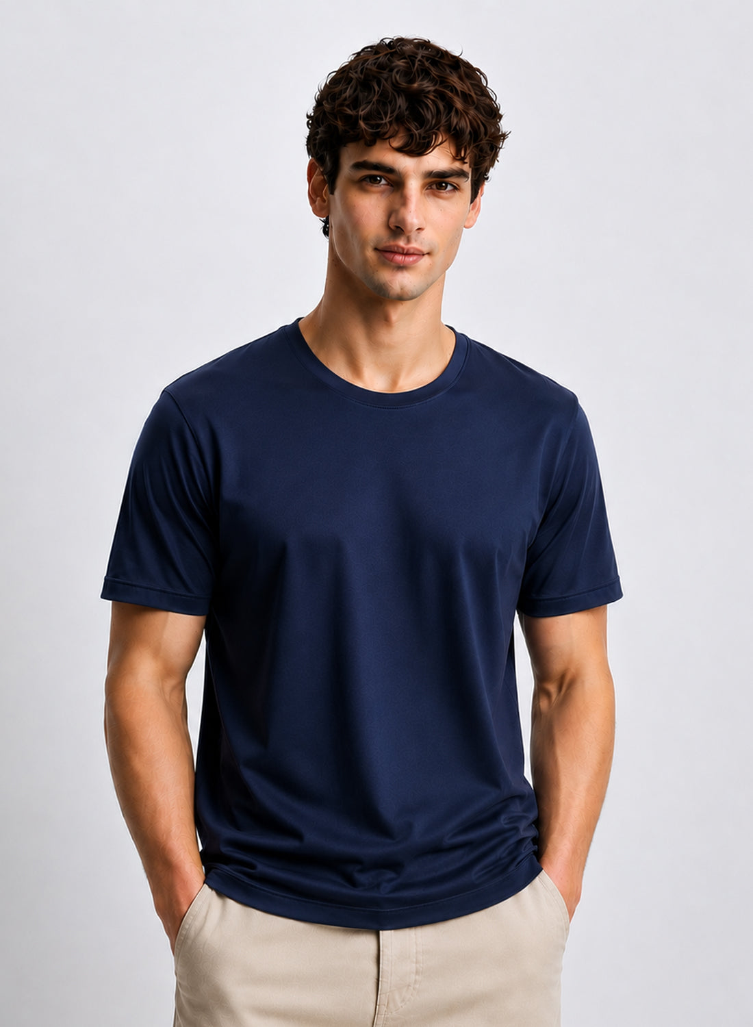 Adro Mercerized Cotton Crew Neck T-Shirt - Deep Navy Deep Navy
