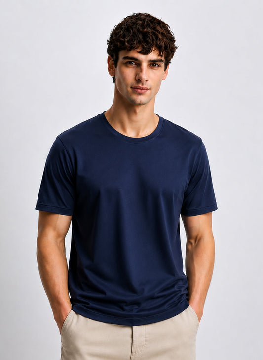 Adro Mercerized Cotton Crew Neck T-Shirt - Deep Navy Deep Navy