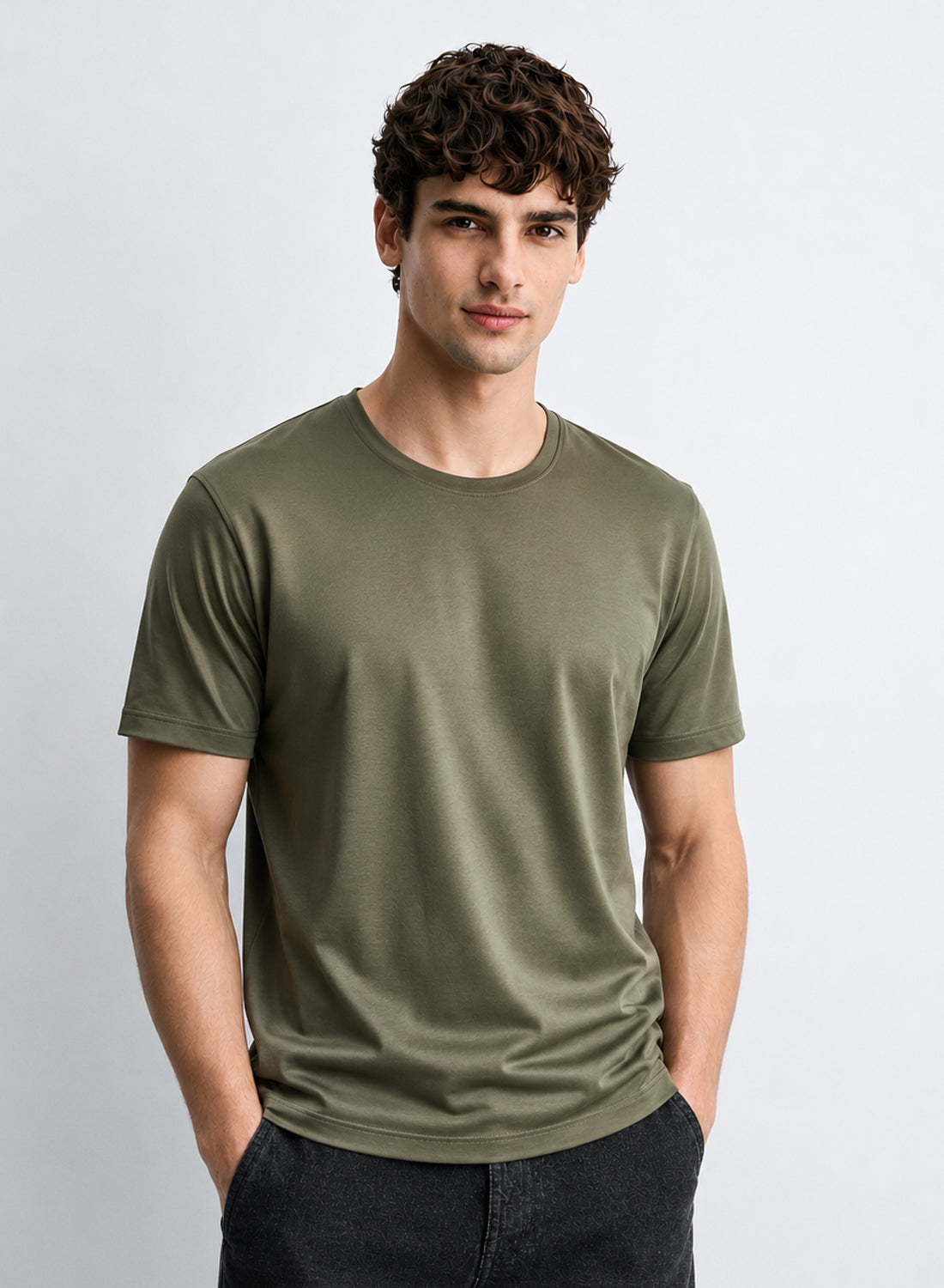 Adro Mercerized Cotton Crew Neck T-Shirt - Military Olive Military Olive