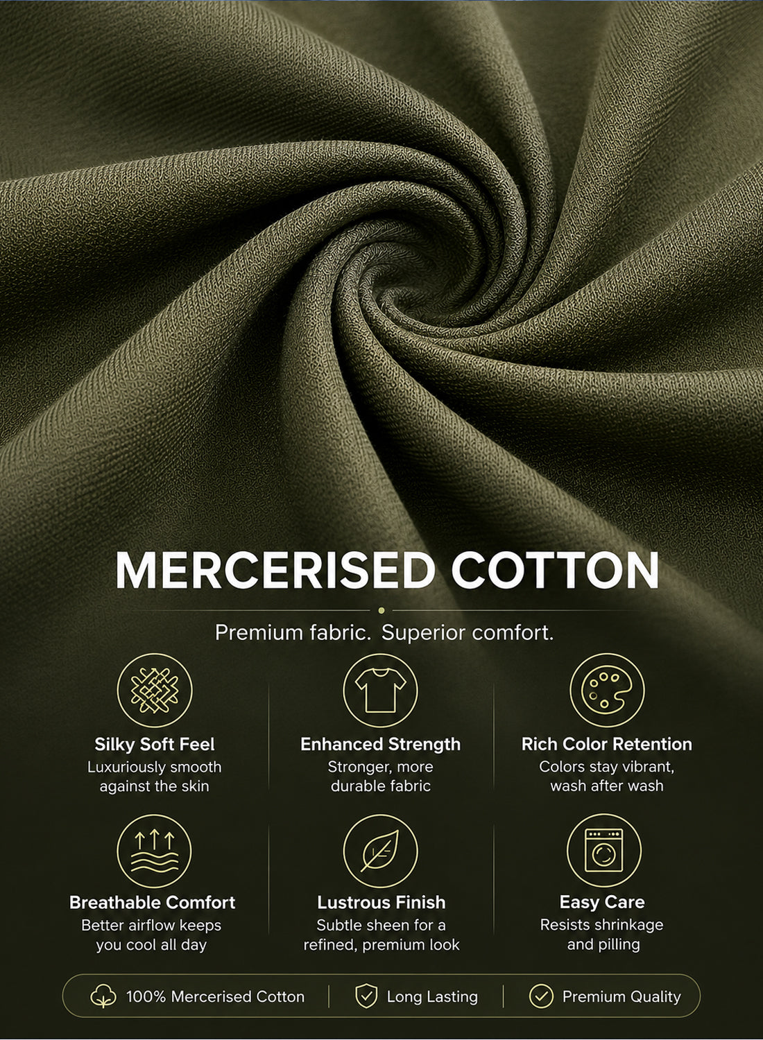Adro Mercerized Cotton Crew Neck T-Shirt - Military Olive