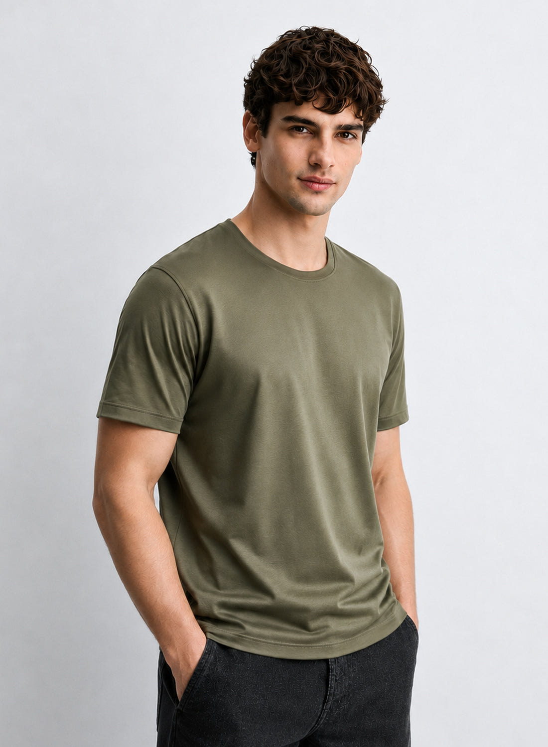 Adro Mercerized Cotton Crew Neck T-Shirt - Military Olive