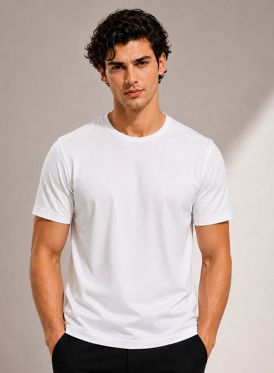 Adro Mercerized Cotton Crew Neck T-Shirt - Pure White Pure White