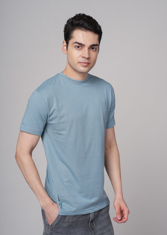 Funny Tales Solid Ice Blue T-shirt for Men