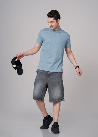 Funny Tales Solid Ice Blue T-shirt for Men