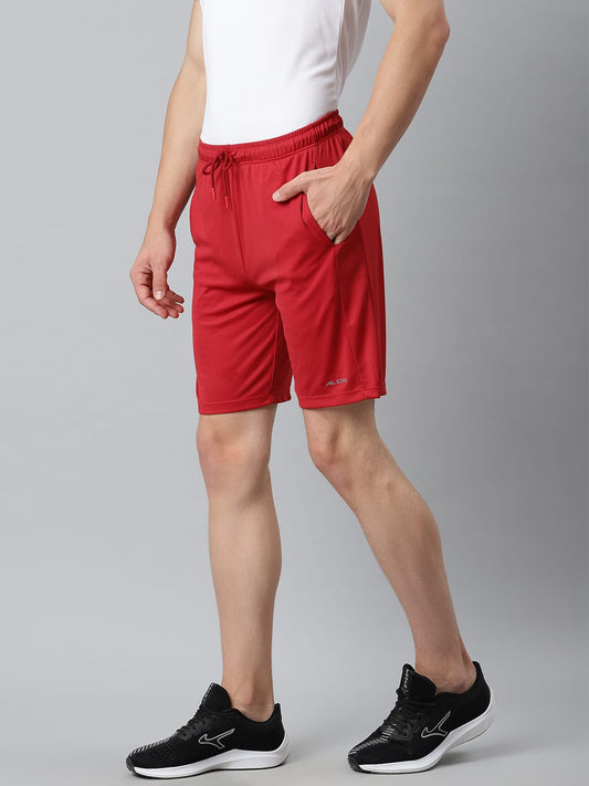 Alcis Men Red Slim Fit Mid-Rise Sports Shorts