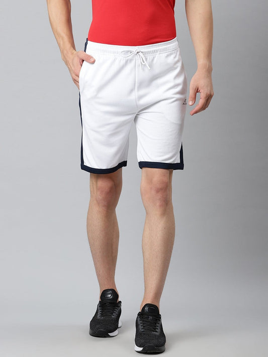 Alcis Men White  Black Solid Slim Fit Mid-Rise Sports Shorts
