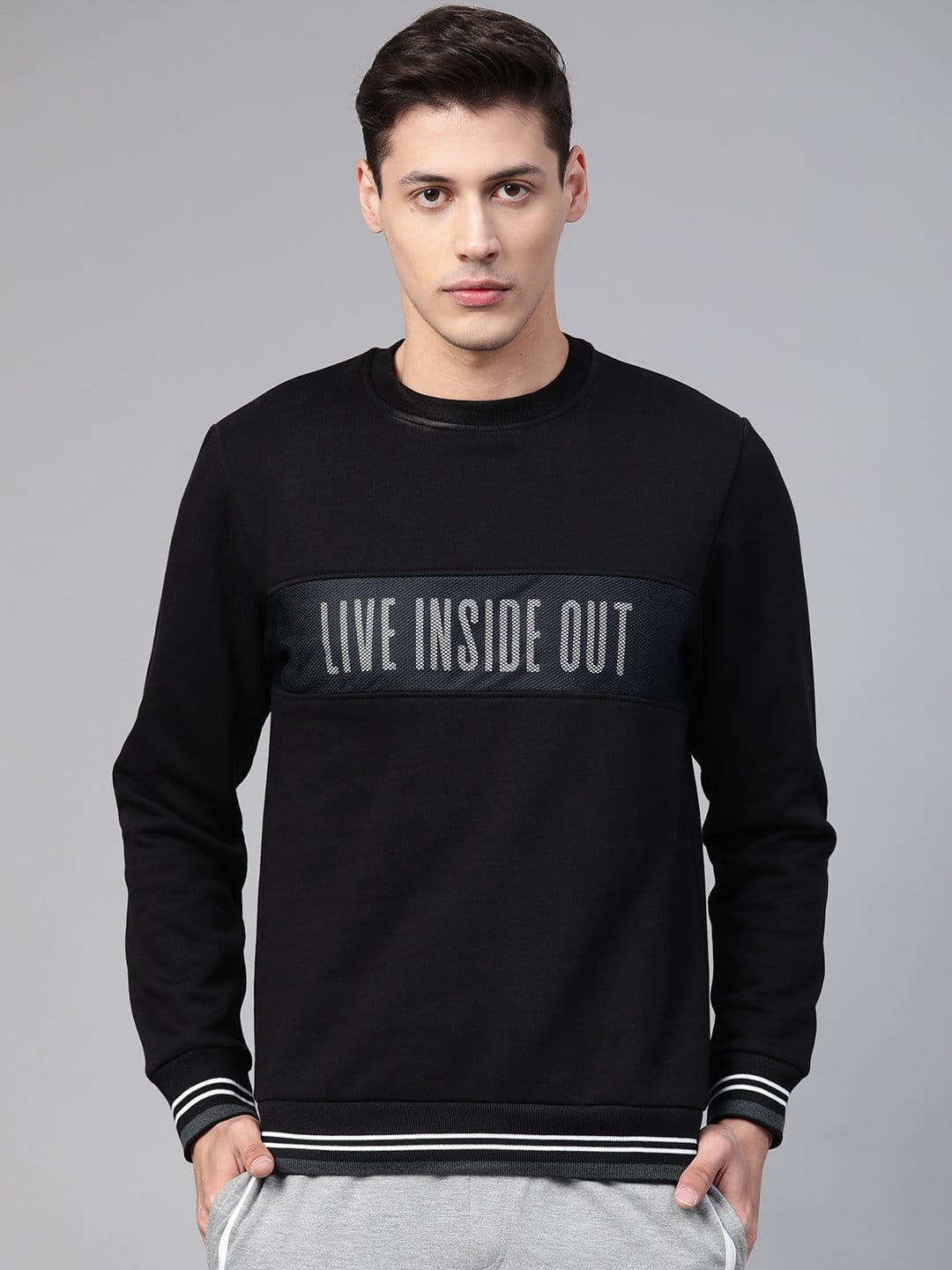 Alcis Men Black  White Printed Detail Sports Sweatshirt
