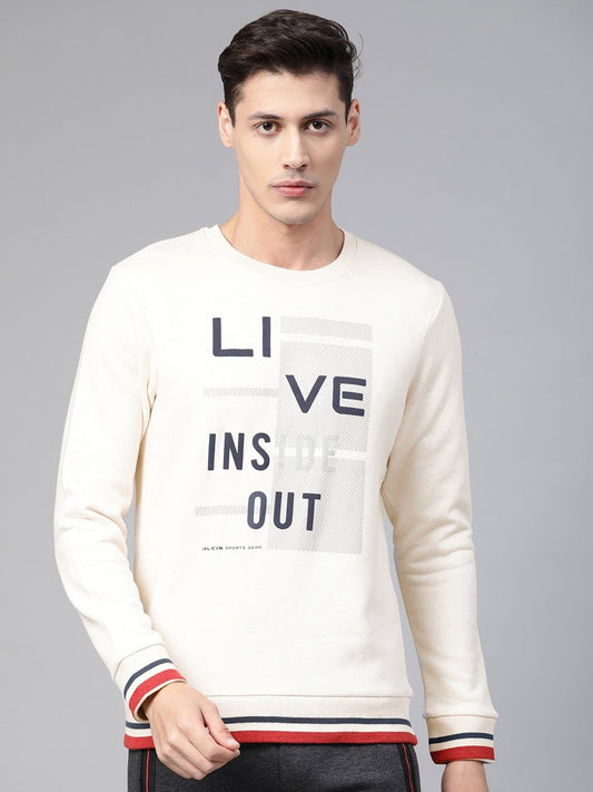 Alcis Men Off-White  Charcoal Grey Printed Sports Sweatshirt