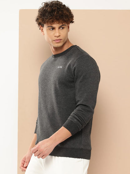 Alcis Men Grey Melange Solid Cotton Sweatshirt