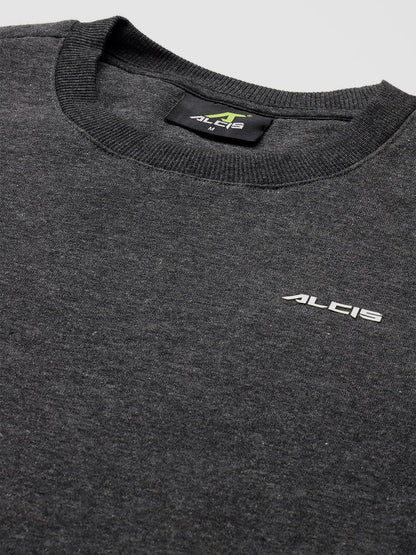 Alcis Men Grey Melange Solid Cotton Sweatshirt