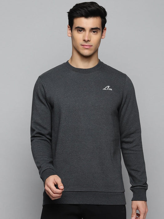 Alcis Men Charcoal Grey Solid Cotton Sweatshirt