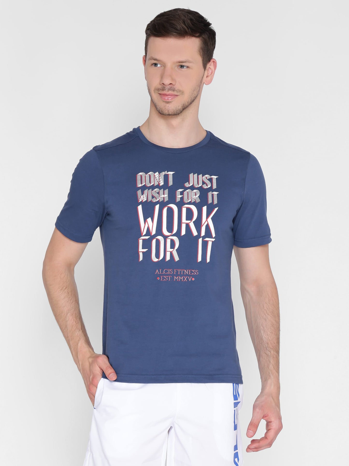 Alcis Men Navy Blue Printed Round Neck T-shirt