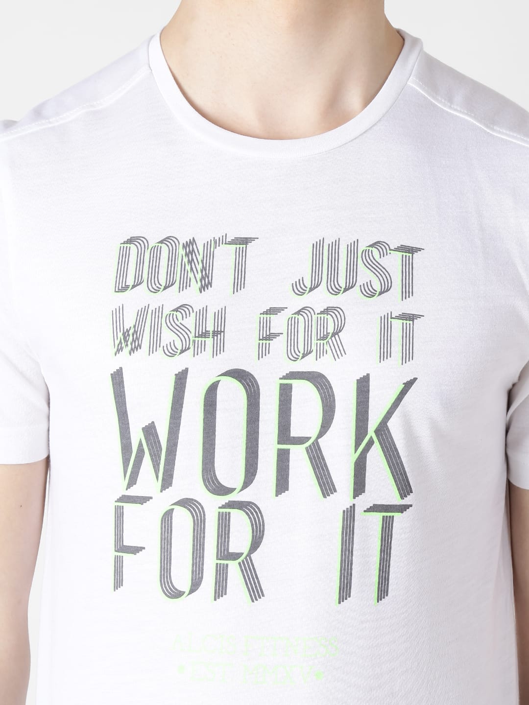 Alcis Men White Printed Round Neck T-shirt