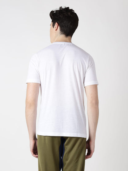 Alcis Men White Printed Round Neck T-shirt