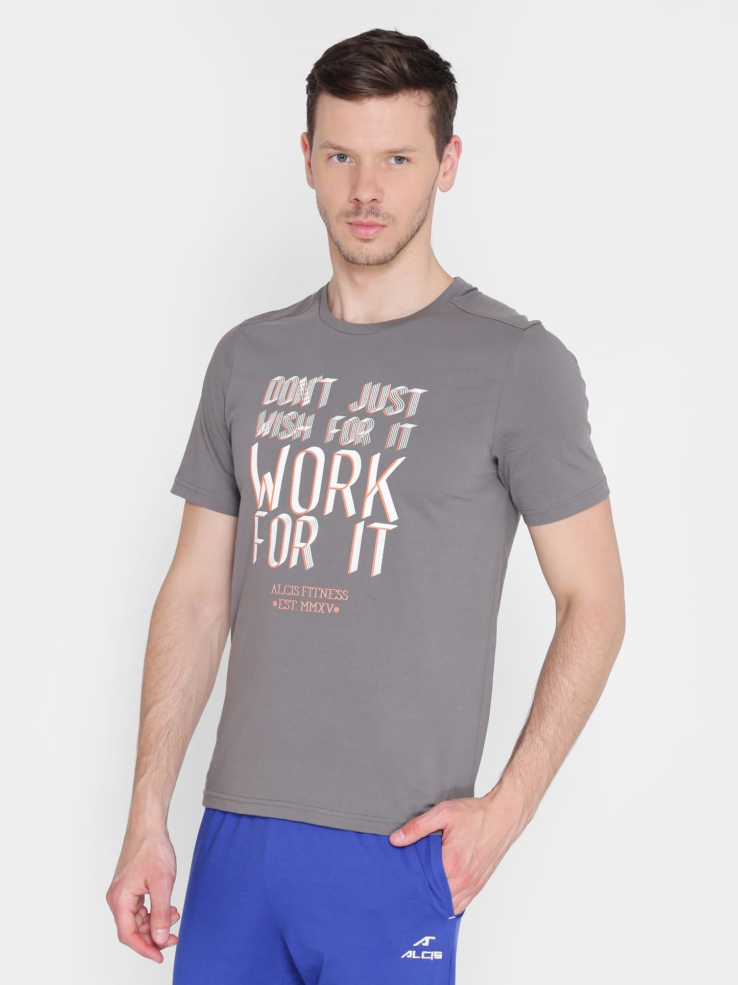 Alcis Men Grey Printed Round Neck T-shirt