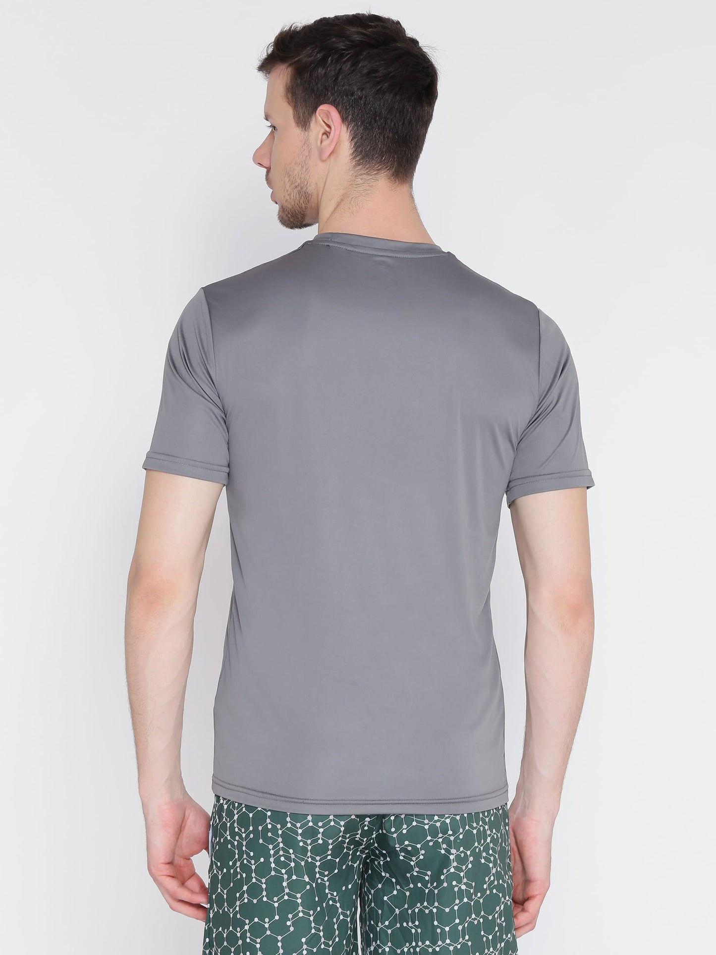 Alcis Men Charcoal Grey Solid Slim Fit Round Neck Wonder T-shirt