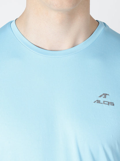 Alcis Men Blue Solid Round Neck Wonder T-shirt
