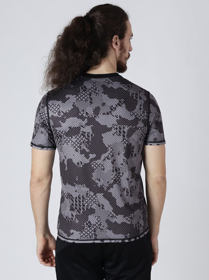 Alcis Men Taupe & Black Printed Round Neck Outdoor Reversible T-shirt