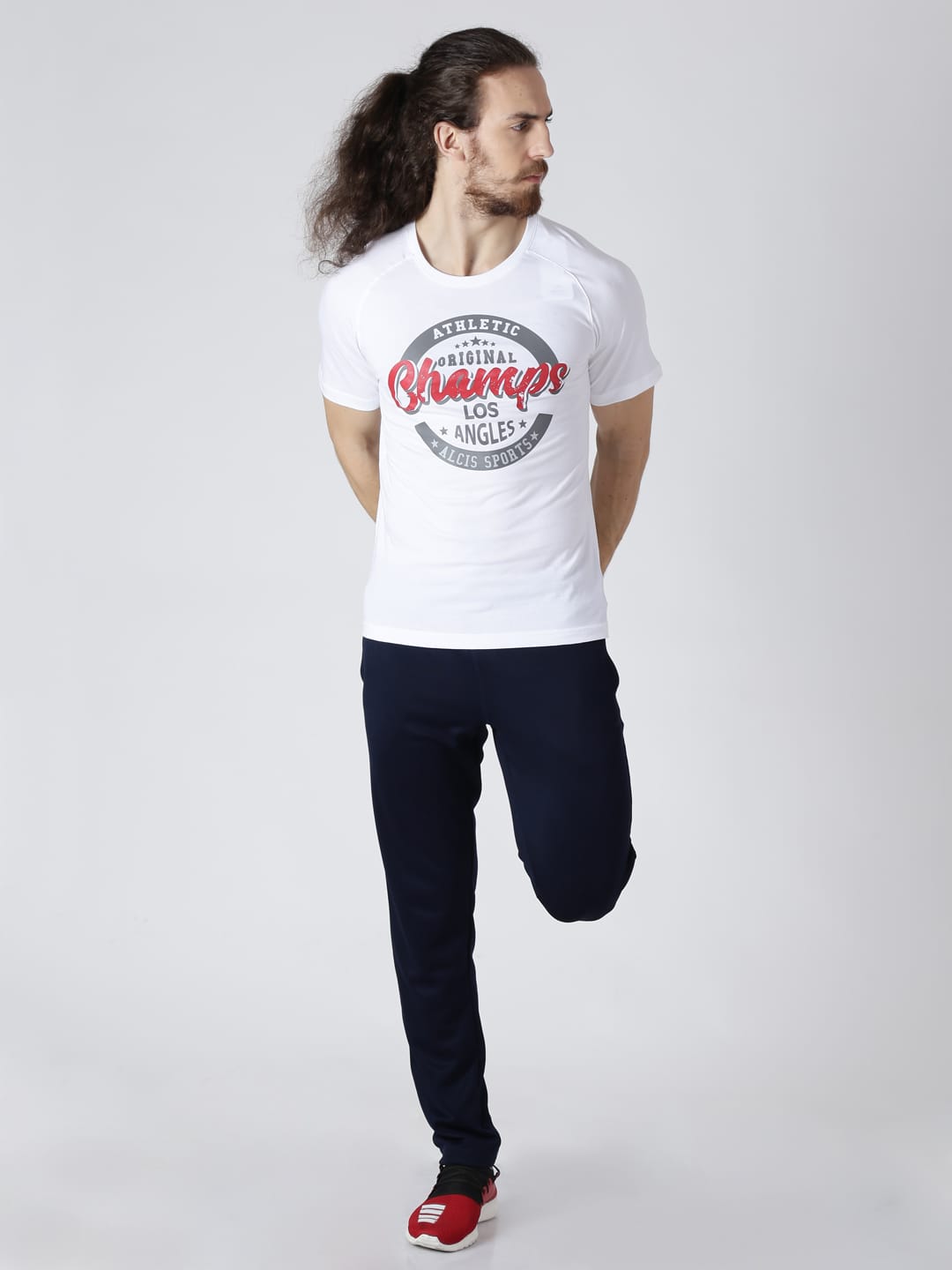 Alcis Men White Printed Round Neck Slim Fit T-shirt
