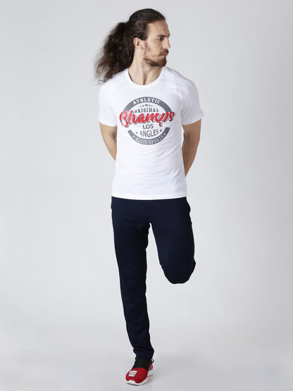 Alcis Men White Printed Round Neck Slim Fit T-shirt