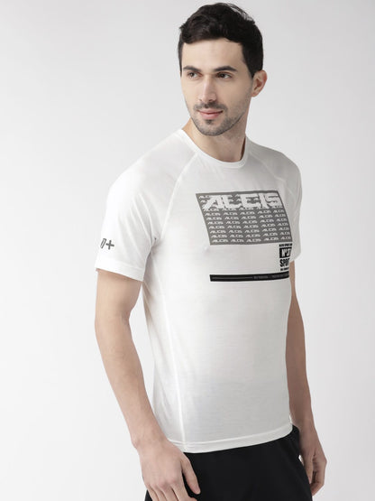 Alcis Men White Printed Round Neck T-shirt
