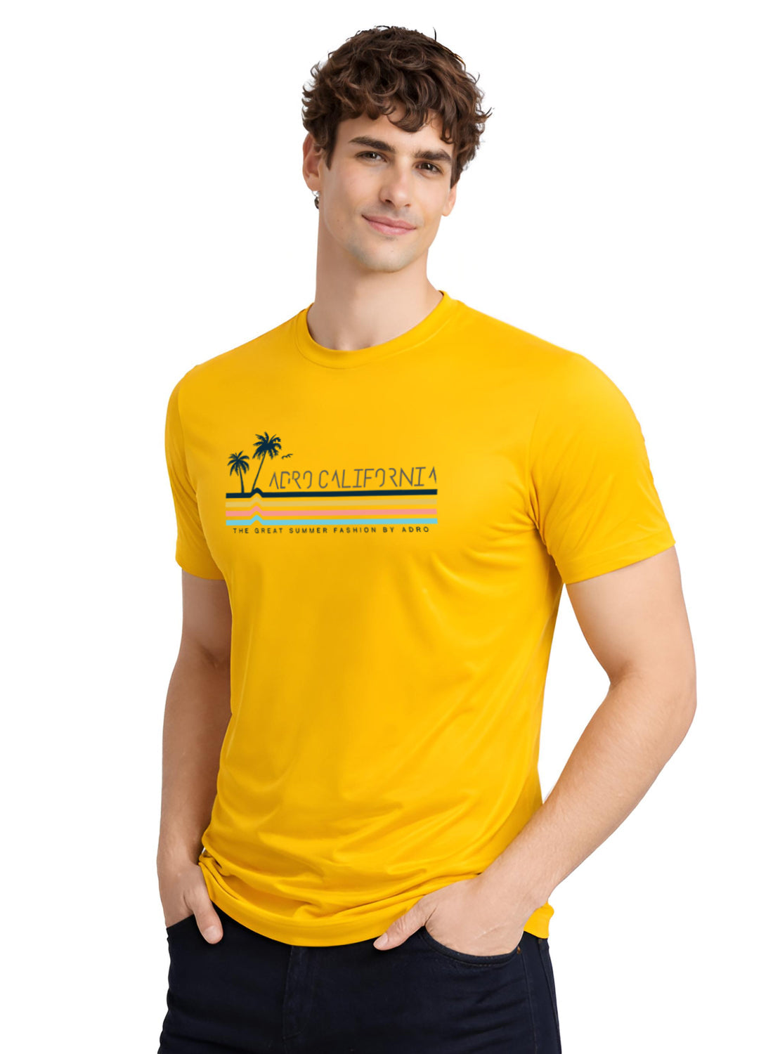 Adro Mens California Graphic T-Shirt | Retro Stripe Print Cotton Summer Tshirt | Stylish Beach T shirt | Comfortable Graphic Tee
