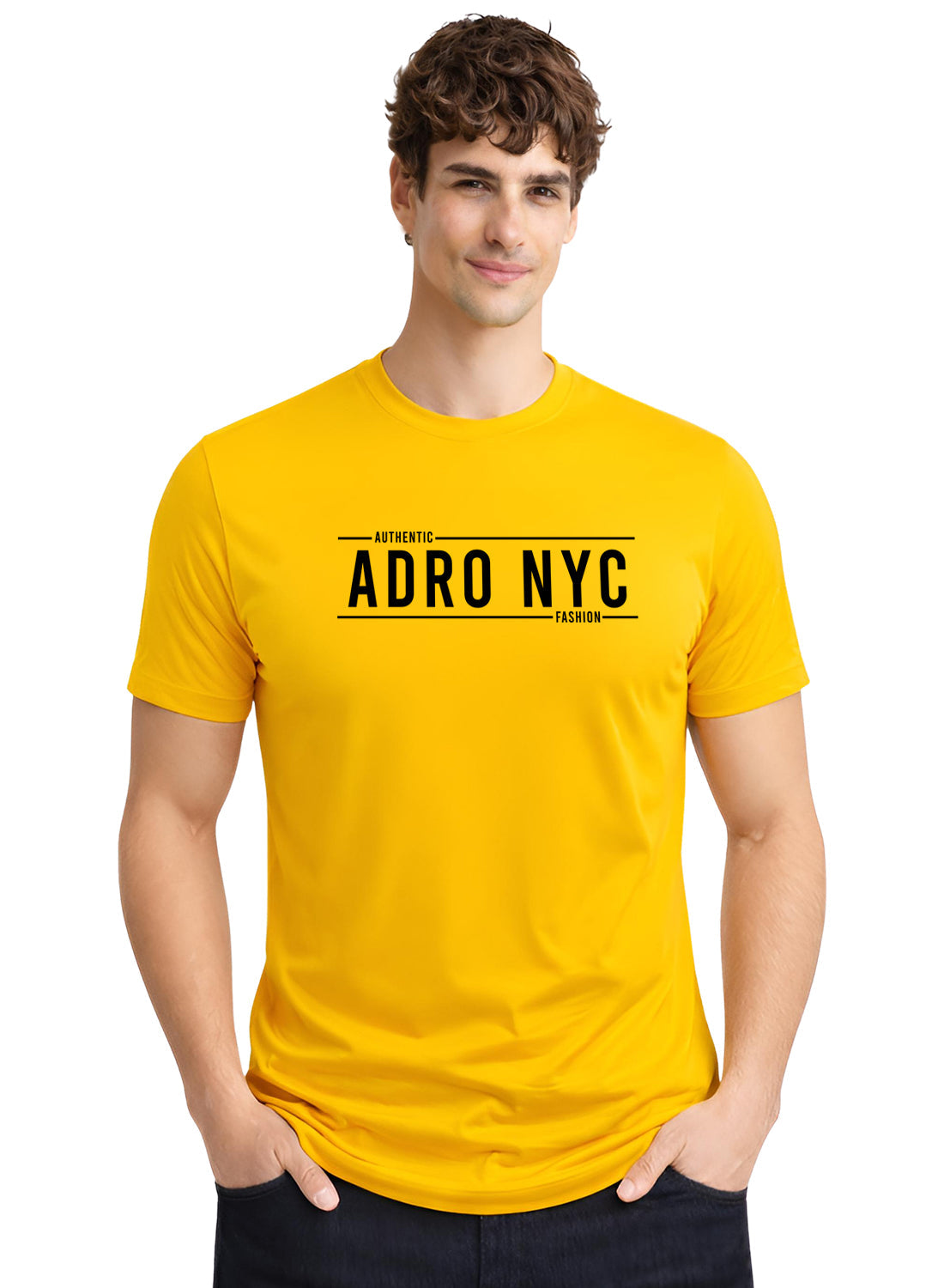 Adro Mens Branded Logo Printed T-Shirt | Typography Print 100% Cotton T shirt | Stylish Tee Summer Regular Fit Graphic Tshirt Mustard