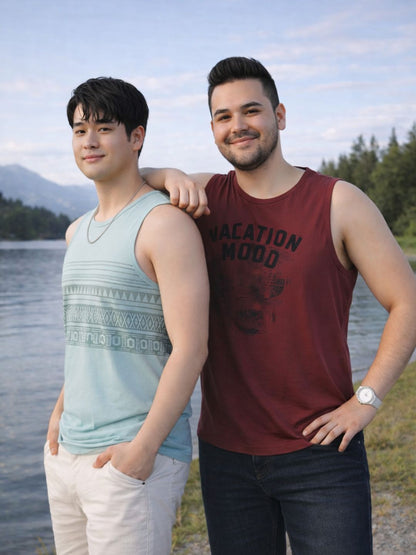 Combo Plus Size Pack Of 2 Mens Mint and Light Purple Printed Cotton Sleeveless Vest T-Shirt