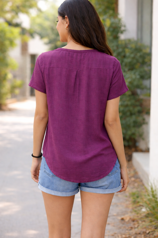 Wine Half Sleeve Rayon Top