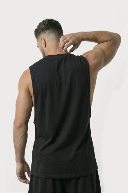 Men’s Black dropped armhole bamboo cotton tank