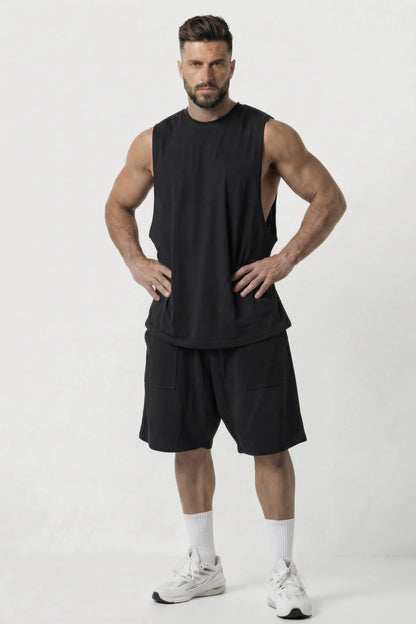 Men’s Black dropped armhole bamboo cotton tank