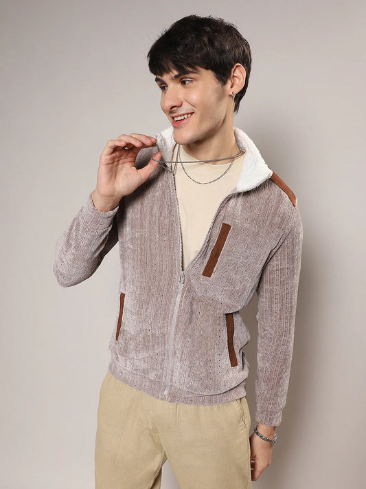 Zip-Front Cable Knit Jacket