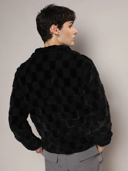 Fleece Buffalo Check Puffer Jacket