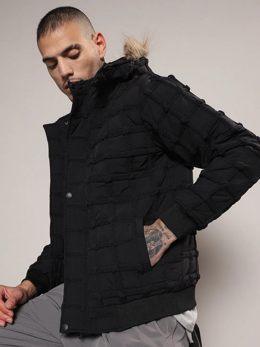 Self-Design Puffer Jacket With Fleece Hood