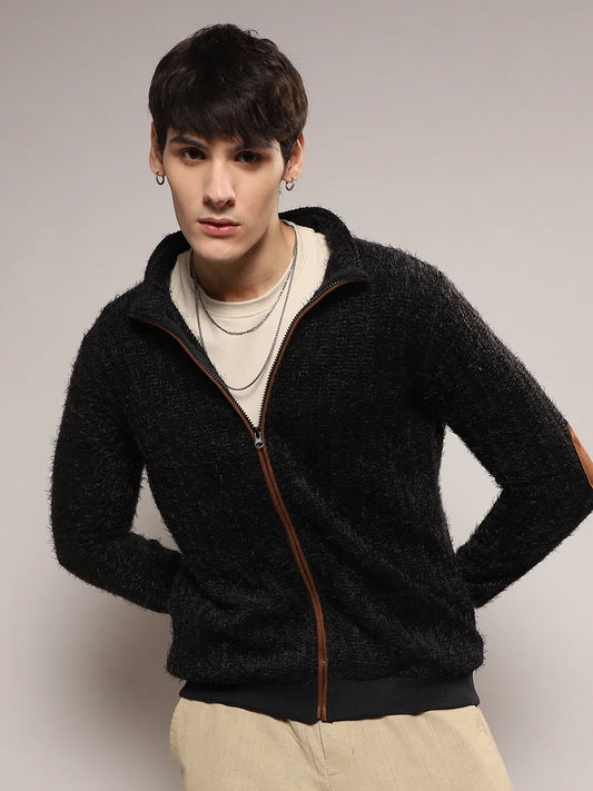 Self-Design Striped Knitted Jacket