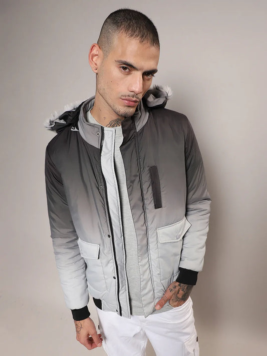 Ombre Puffer Jacket With Fleece Hood