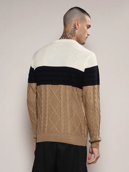 Contrast Panel Cable Knit Sweater