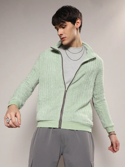 Self-Design Striped Knitted Jacket