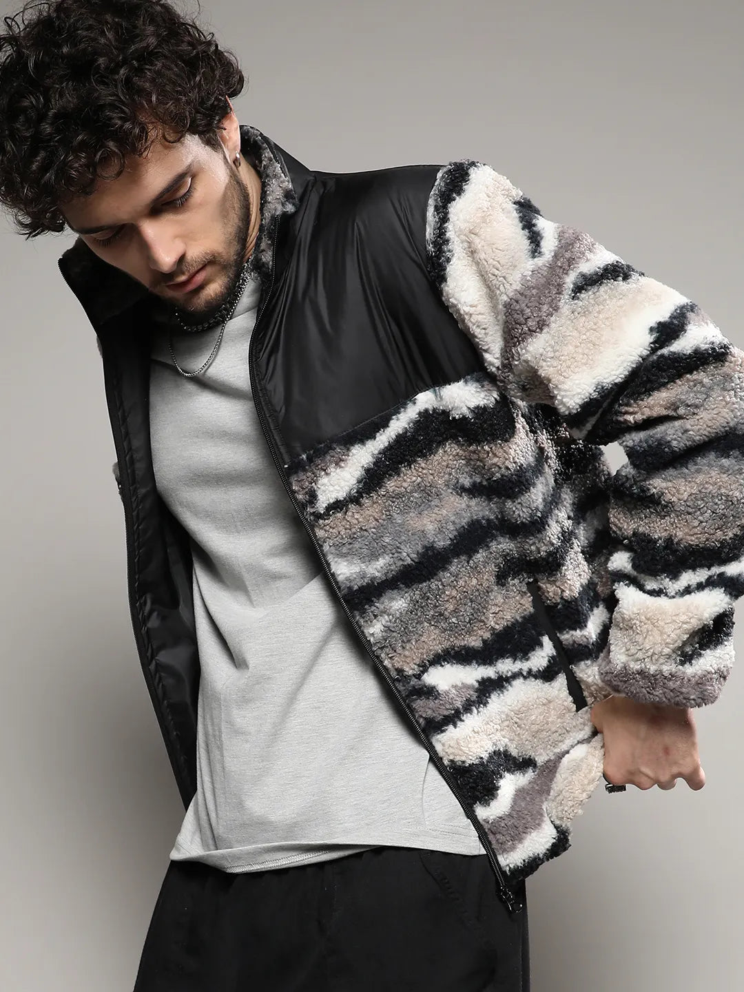 Camouflage Sherpa Zip-Front Jacket