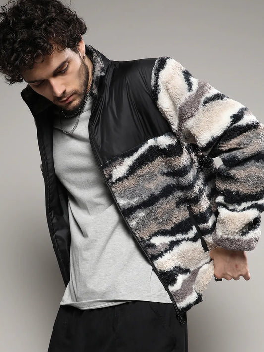 Camouflage Sherpa Zip-Front Jacket