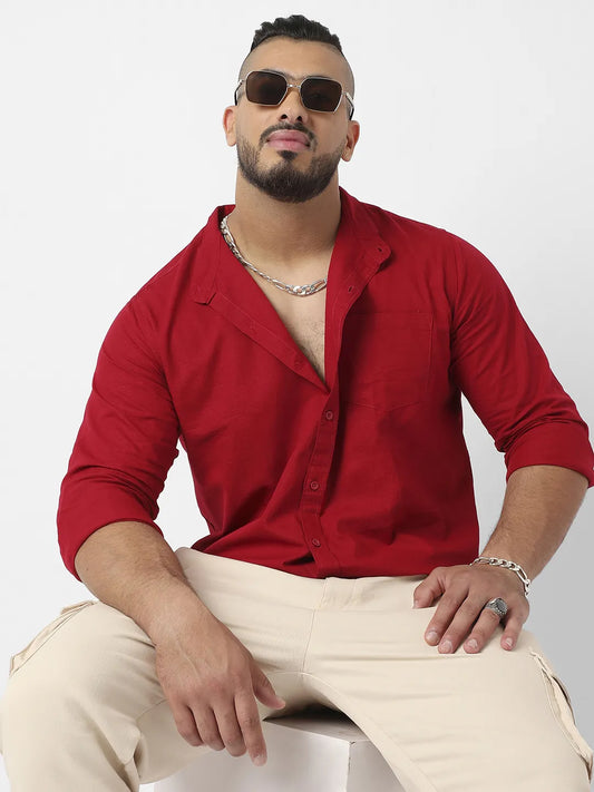 Solid Red Full Sleeve Casual Shirt