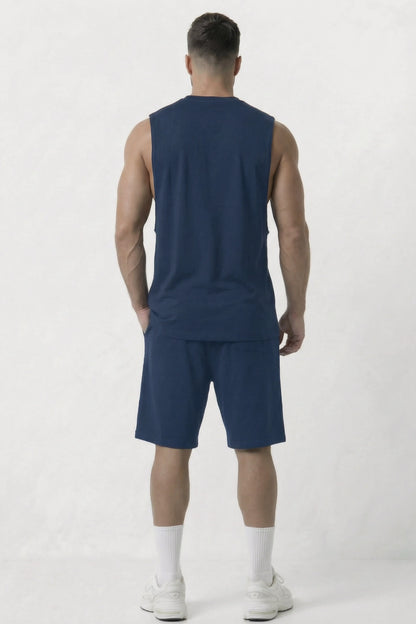 Men’s Blue dropped armhole bamboo cotton tank