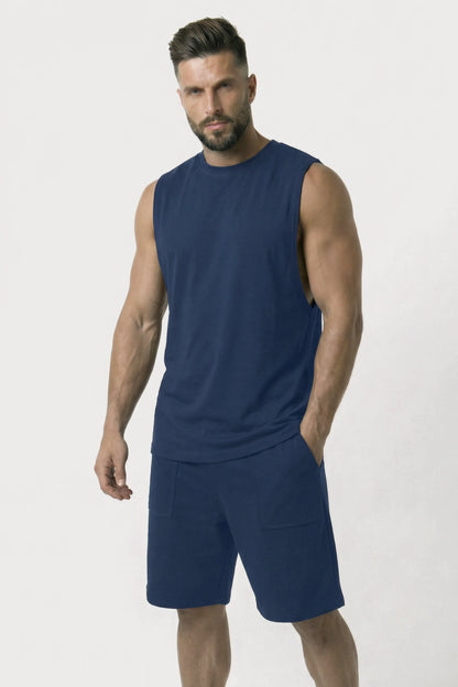 Men’s Blue loosefit fit bamboo cotton shorts