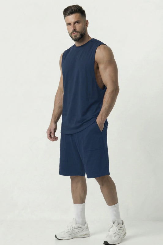 Men’s Blue loosefit fit bamboo cotton shorts