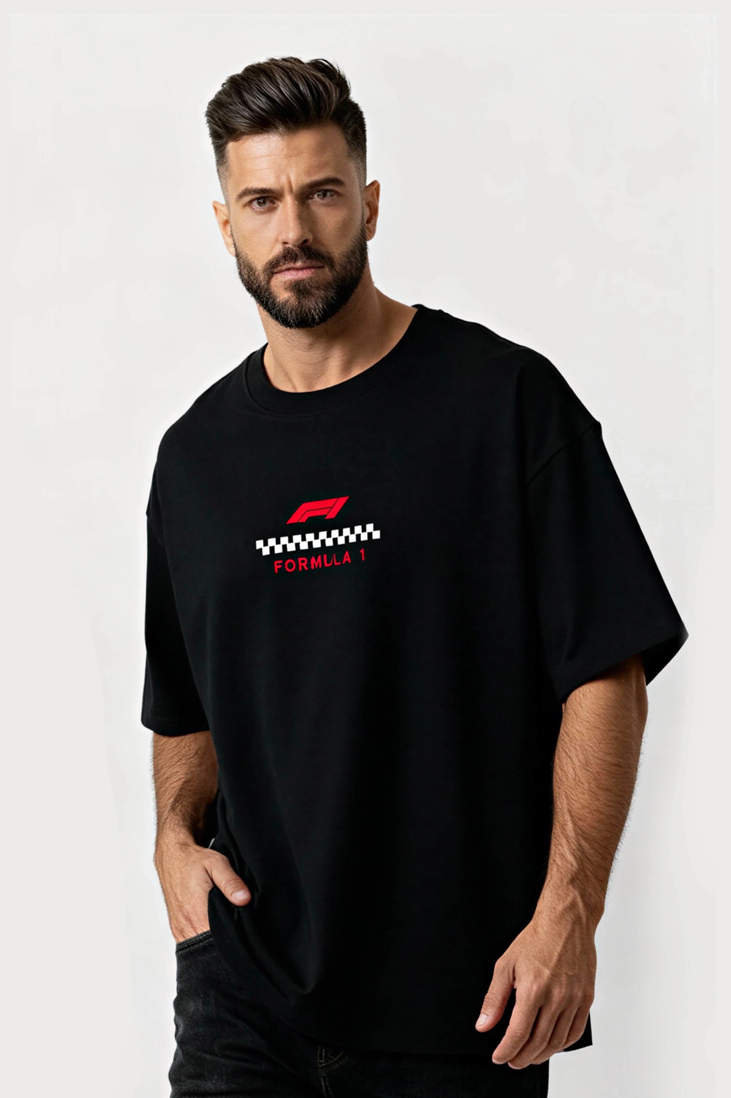 Men's Black Formula 1 Oversized T-Shirt