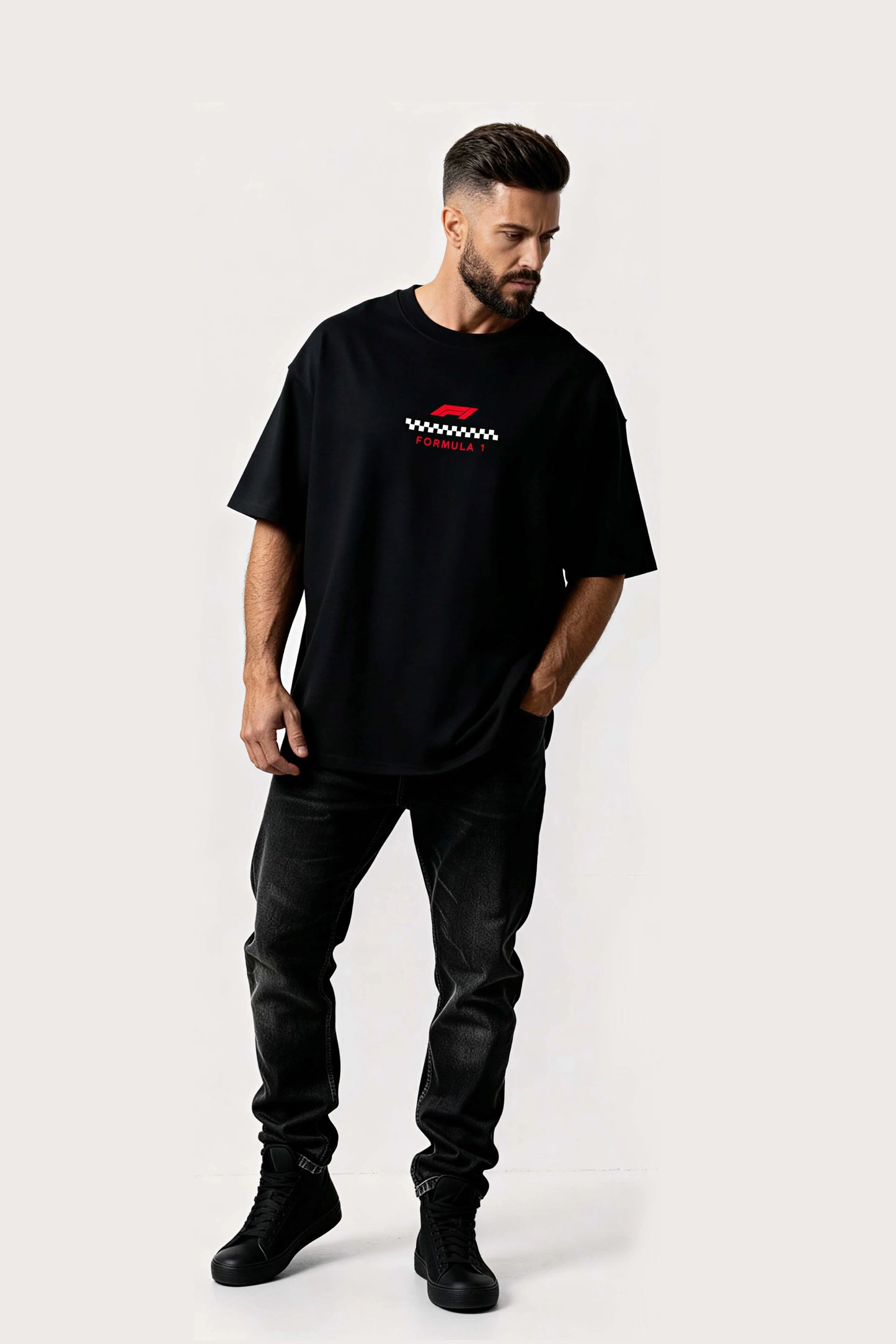 Men's Black Formula 1 Oversized T-Shirt