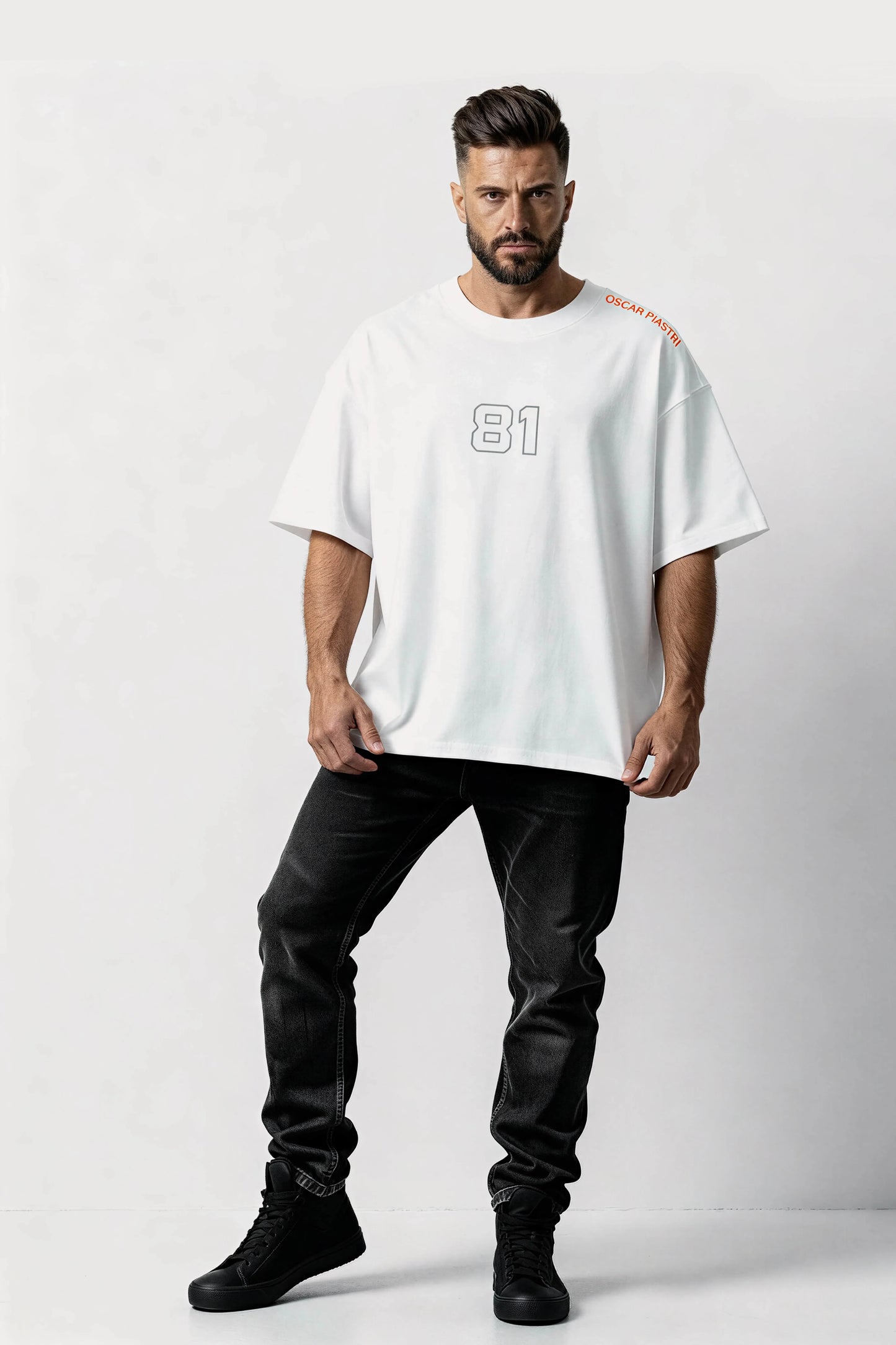 Men's White Oscar Piastri Oversized T-Shirt