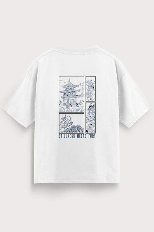 Men oversized white tshirt fury back