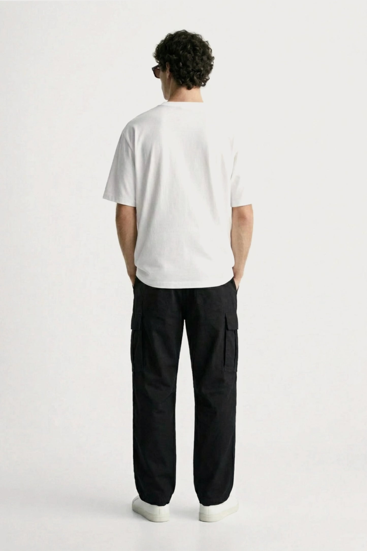 Men’s black loosefit twill cotton cargo pants