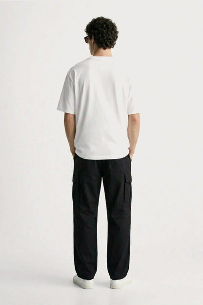 Men’s black loosefit twill cotton cargo pants